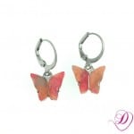 Stainless steel oorbellen butterfly raspberry red zilver