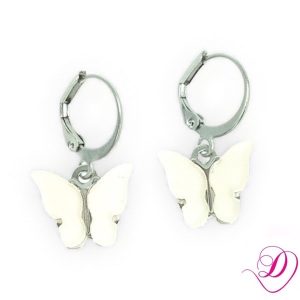 Stainless steel oorbellen Butterfly Off White zilver
