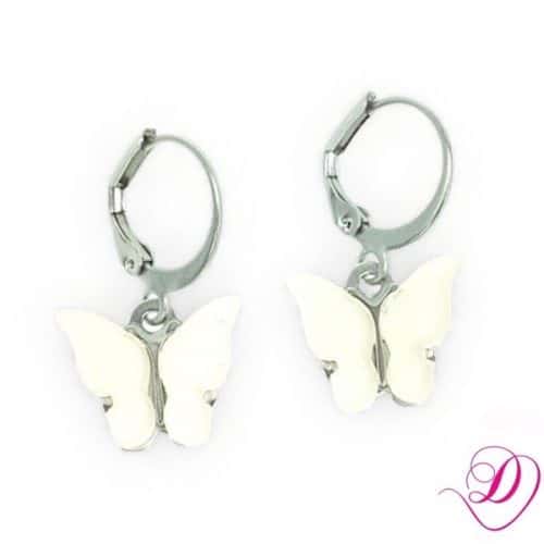 Stainless steel oorbellen Butterfly Off White zilver