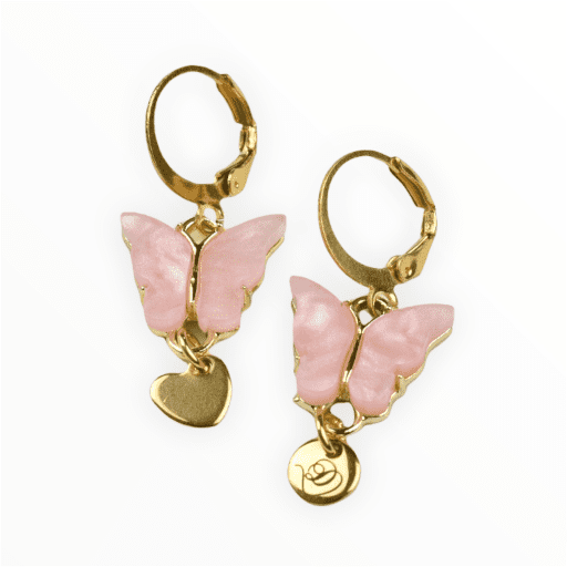 Oorbellen vlinder roze goud