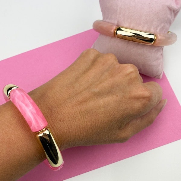 Tube armband roze en goud