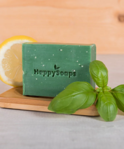 HappySoaps body bar citroen en basilicum sfeerfoto closeup