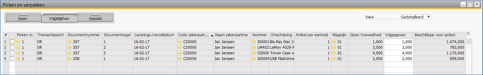 Pick and Packmanager lade Vrijggeven