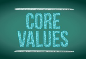 core values message written on a chalkboard.