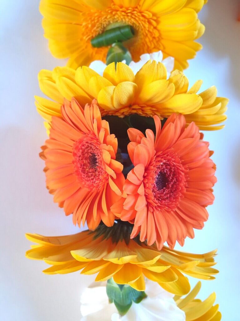 Shakti Bloemenmala Tonny Bol dahlia techniek bloemen rijgen cursus geel oranje bloemen